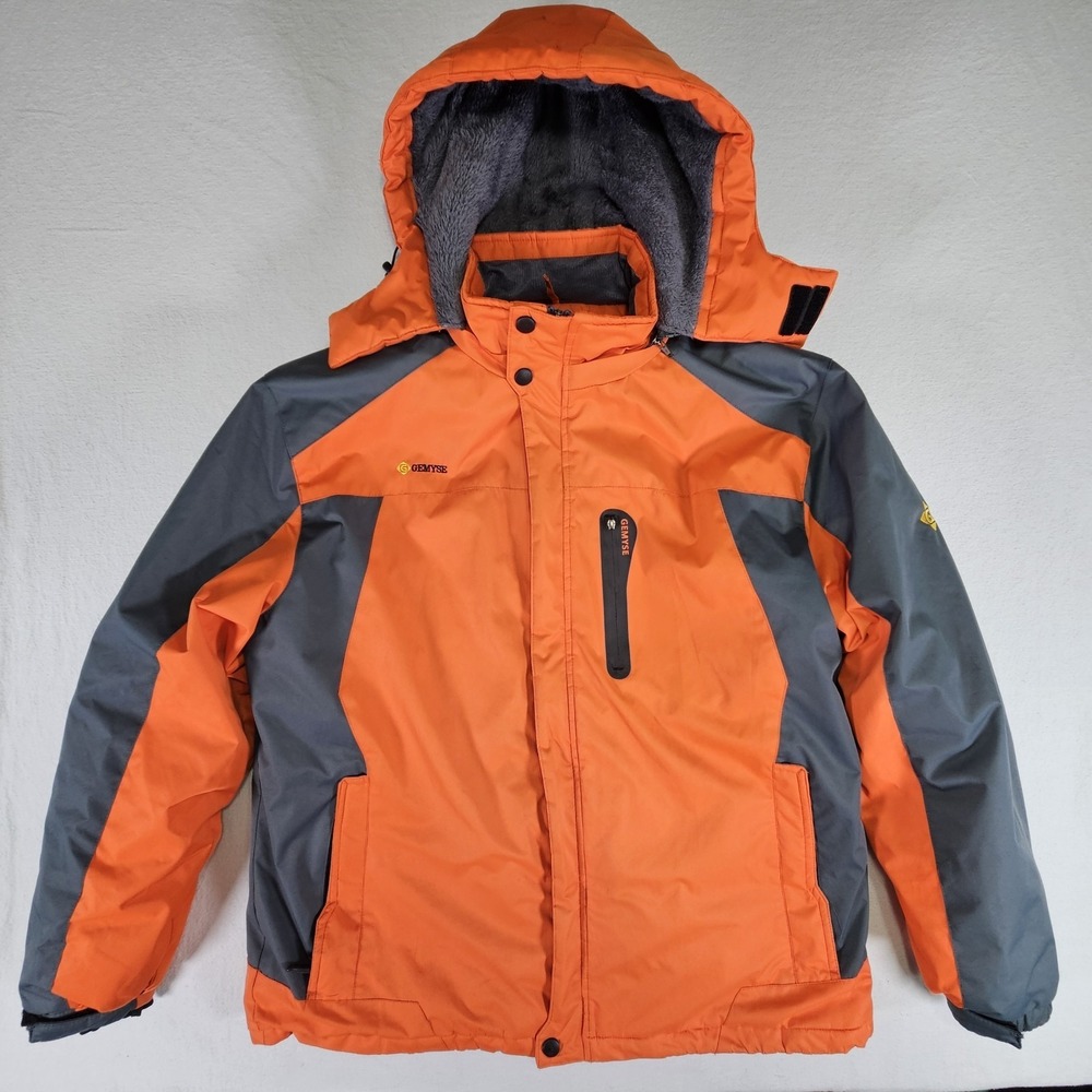 Gemyse Waterproof Ski Snow Jacket Men Size Large Zip Off Hood‎ Orange Gray